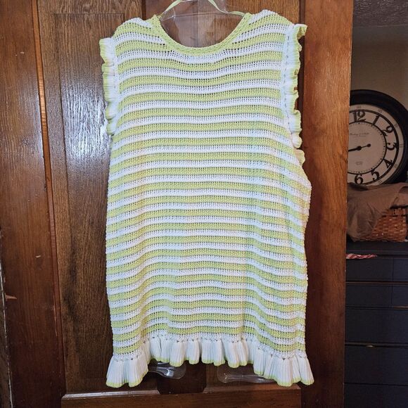 Women’s Sleeveless Lime Green And White Striped Knitted Top Design 365 Size 2x - Picture 2 of 6